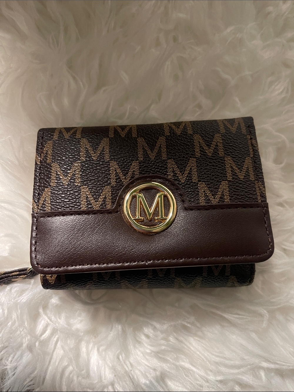 M Brown Signature Monogram Compact Wallet